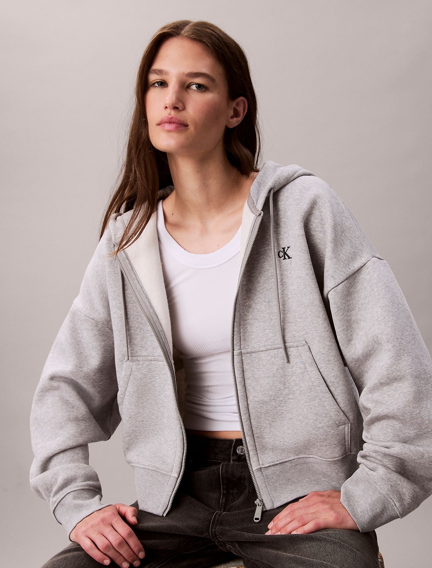 Худи на молнии Calvin Klein Archive Logo Fleece Zip Hoodie Grey Heather