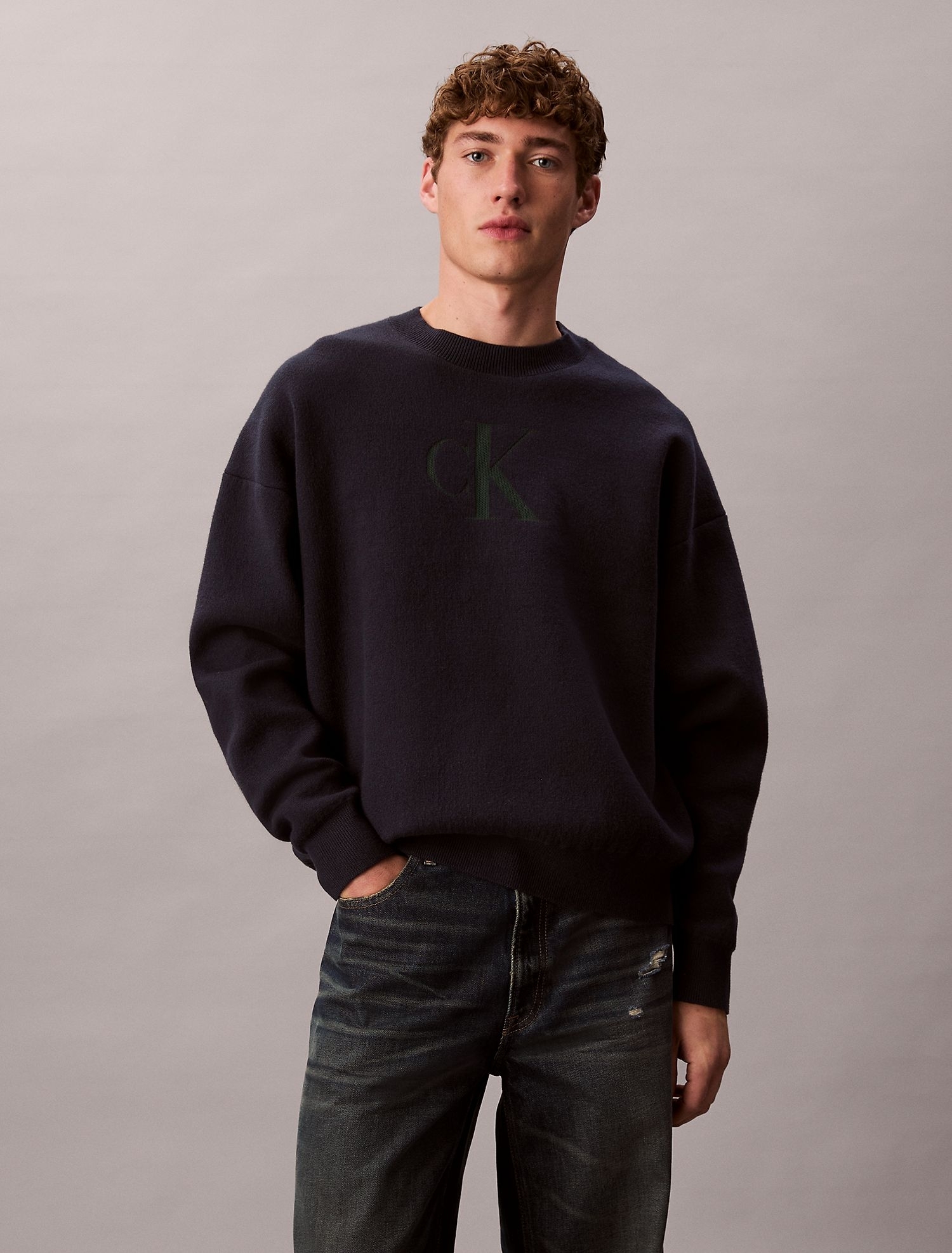 Свитер Calvin Klein Cotton Blend Monogram Relaxed Sweater Blue