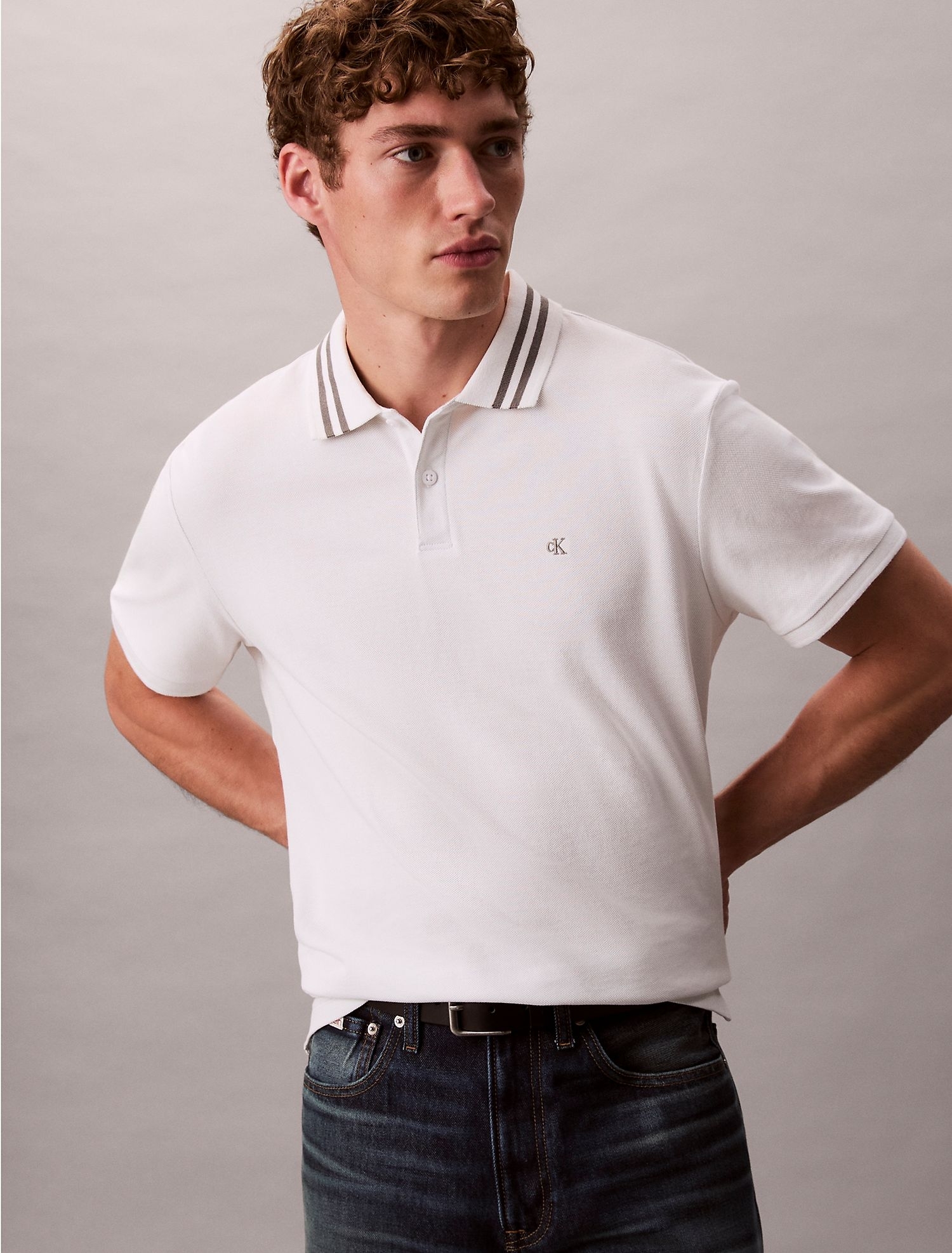 Поло Calvin Klein Monogram Pique Tipped Classic Polo Shirt Blanc De Blanc