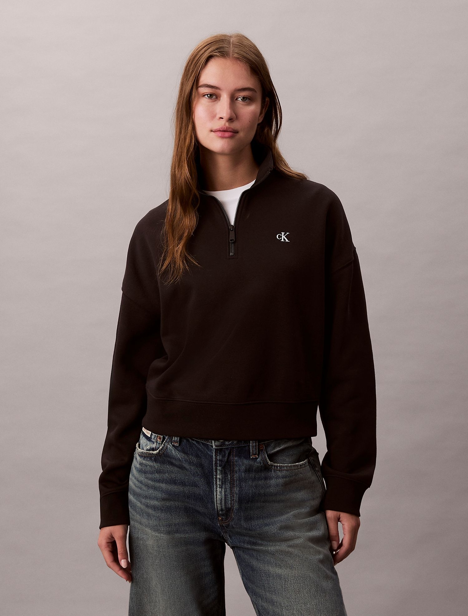 Свитшот на молнии Calvin Klein Archive Logo Fleece Quarter Zip Mock Neck Sweatshirt Black