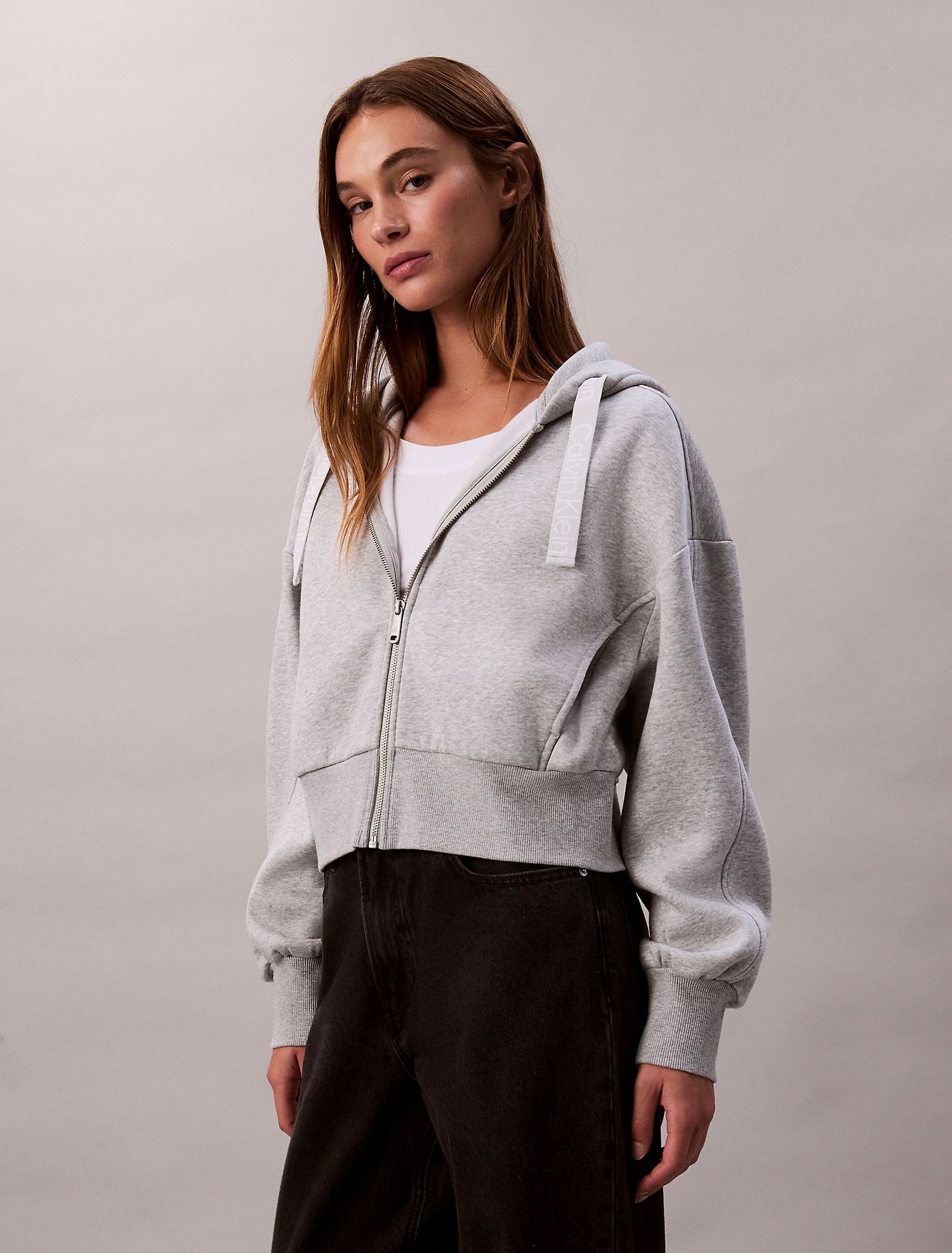 Худи на молнии Calvin Klein Logo Tape Fleece Zip Relaxed Hoodie History Heather