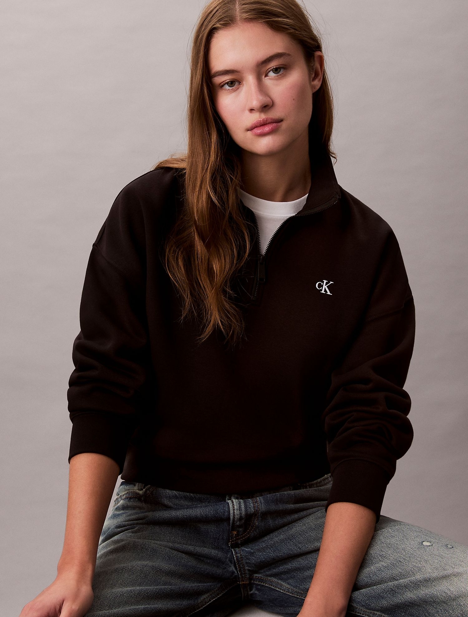 Свитшот на молнии Calvin Klein Archive Logo Fleece Quarter Zip Mock Neck Sweatshirt Black