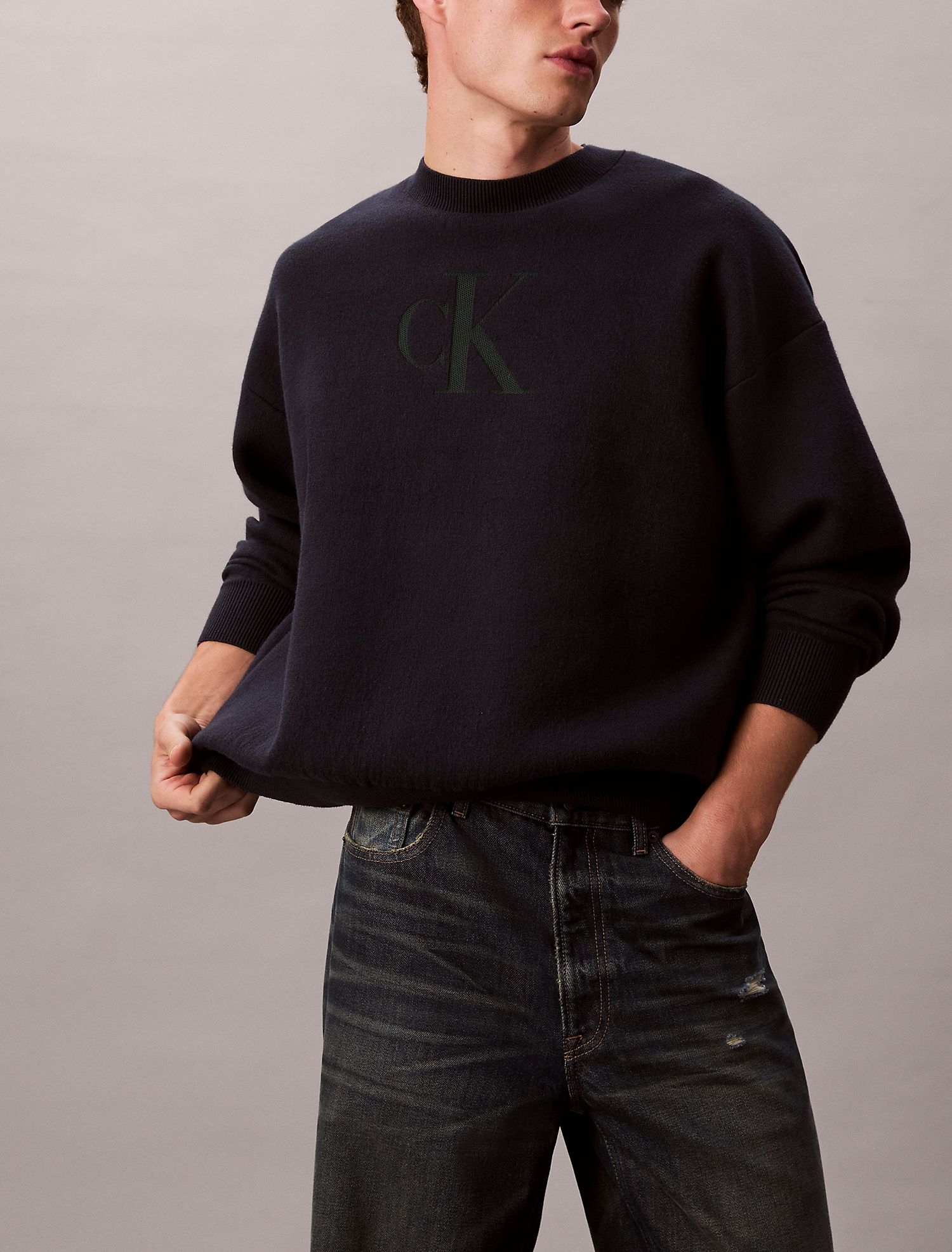 Свитер Calvin Klein Cotton Blend Monogram Relaxed Sweater Blue
