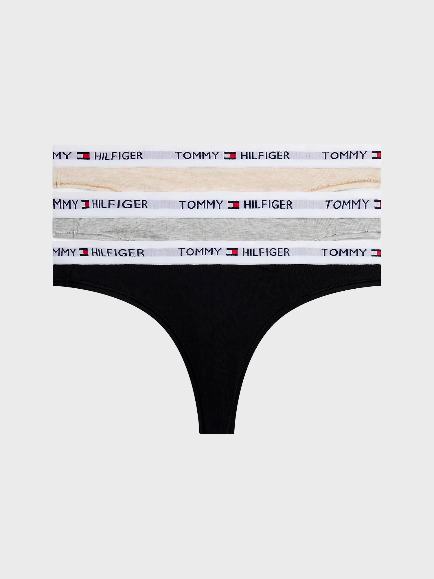 Женские трусы-стринги Tommy Hilfiger Tommy Logo Thong 3-Pack Grey / Black / Heathered Oat