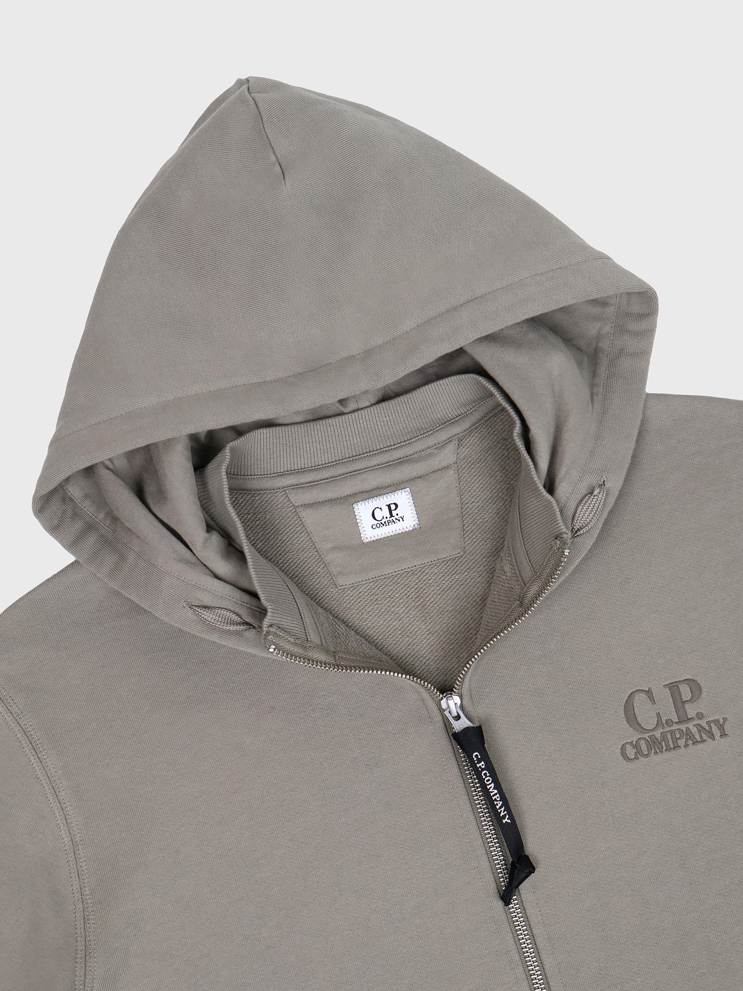Худи на молнии C.P. Company Diagonal Raised Fleece Zip Logo Fallen Rock - Grey
