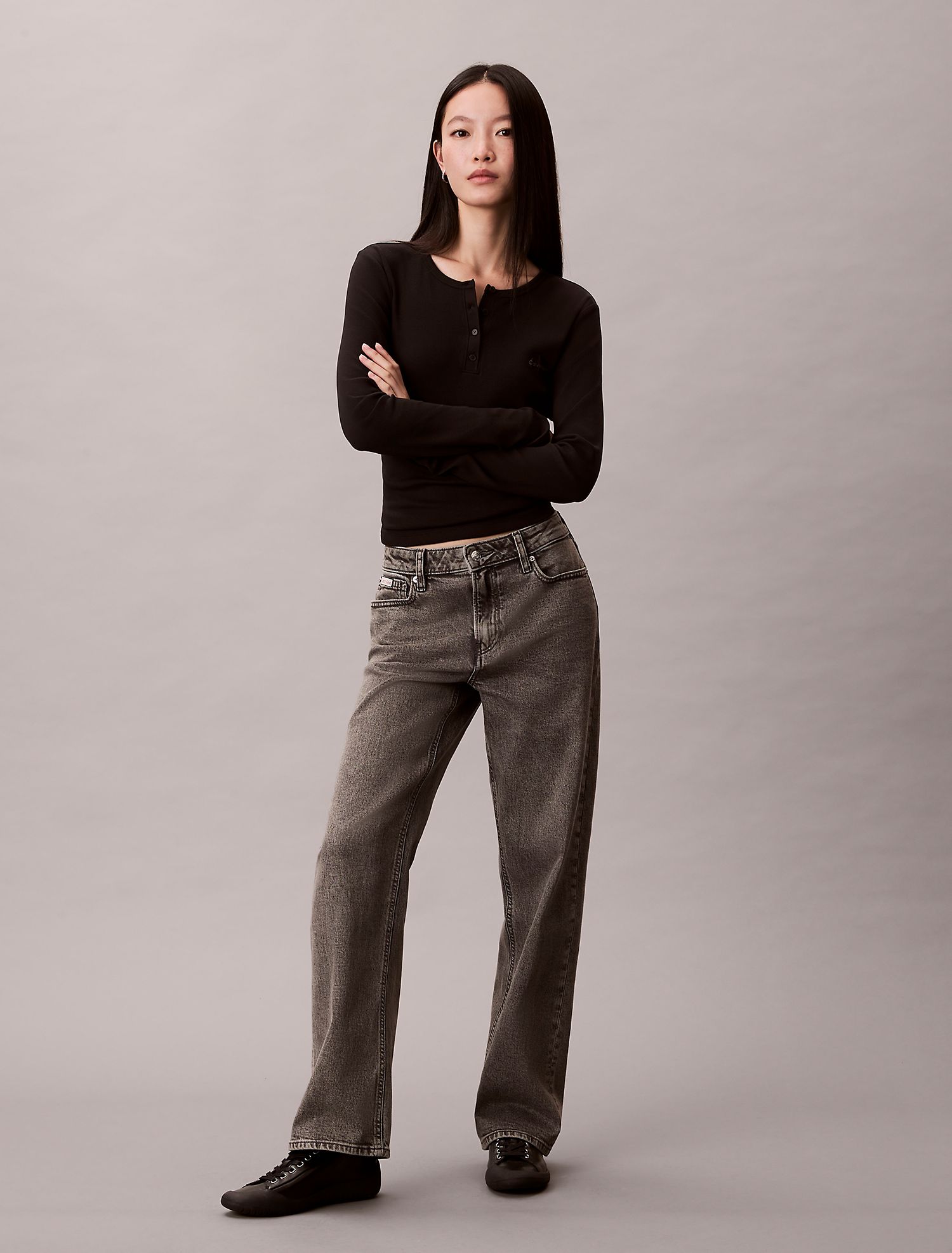 Лонгслив Calvin Klein Monologo Rib Henley Black