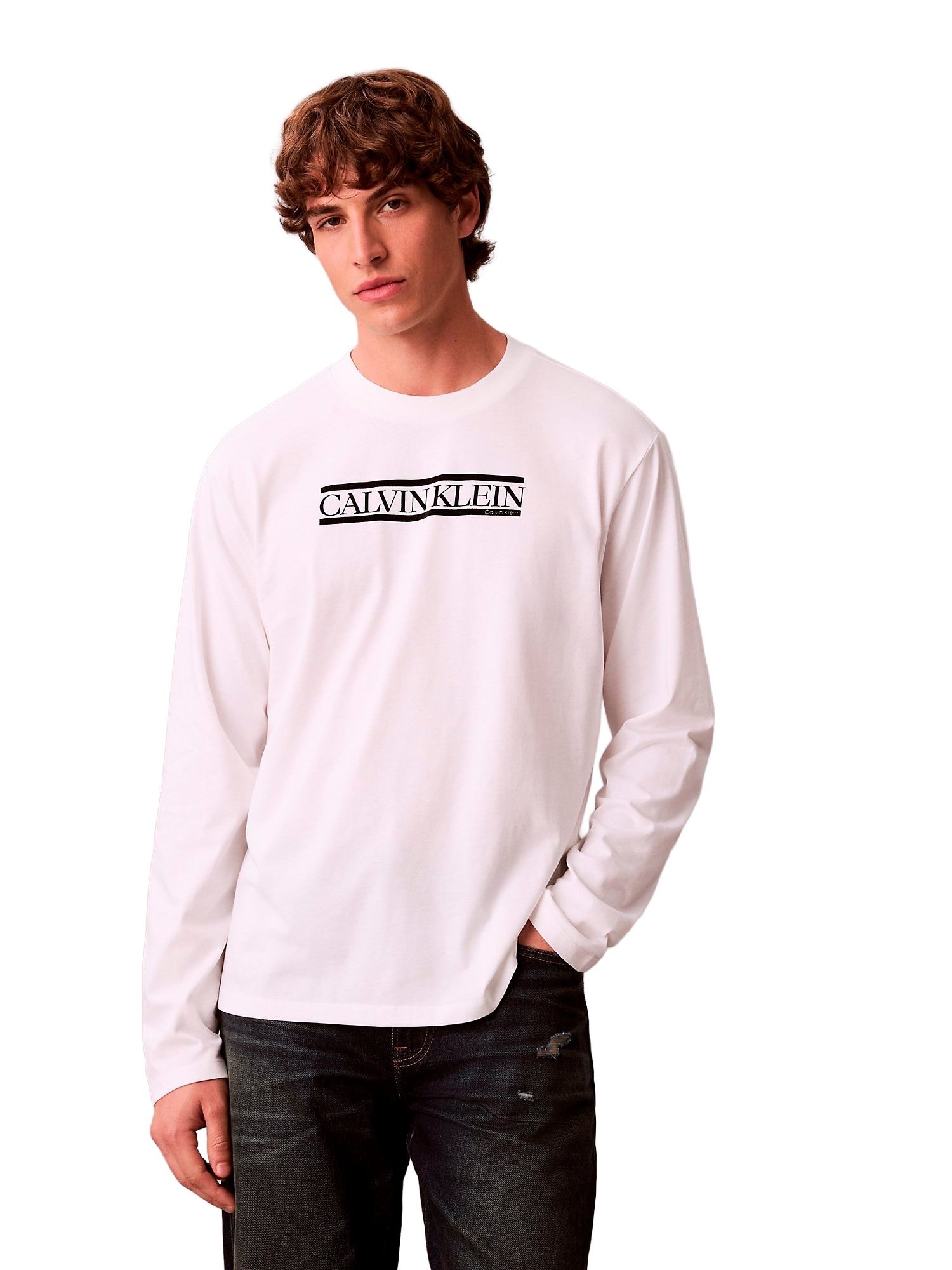 Лонгслив Calvin Klein Line Logo Graphic Relaxed Bright White