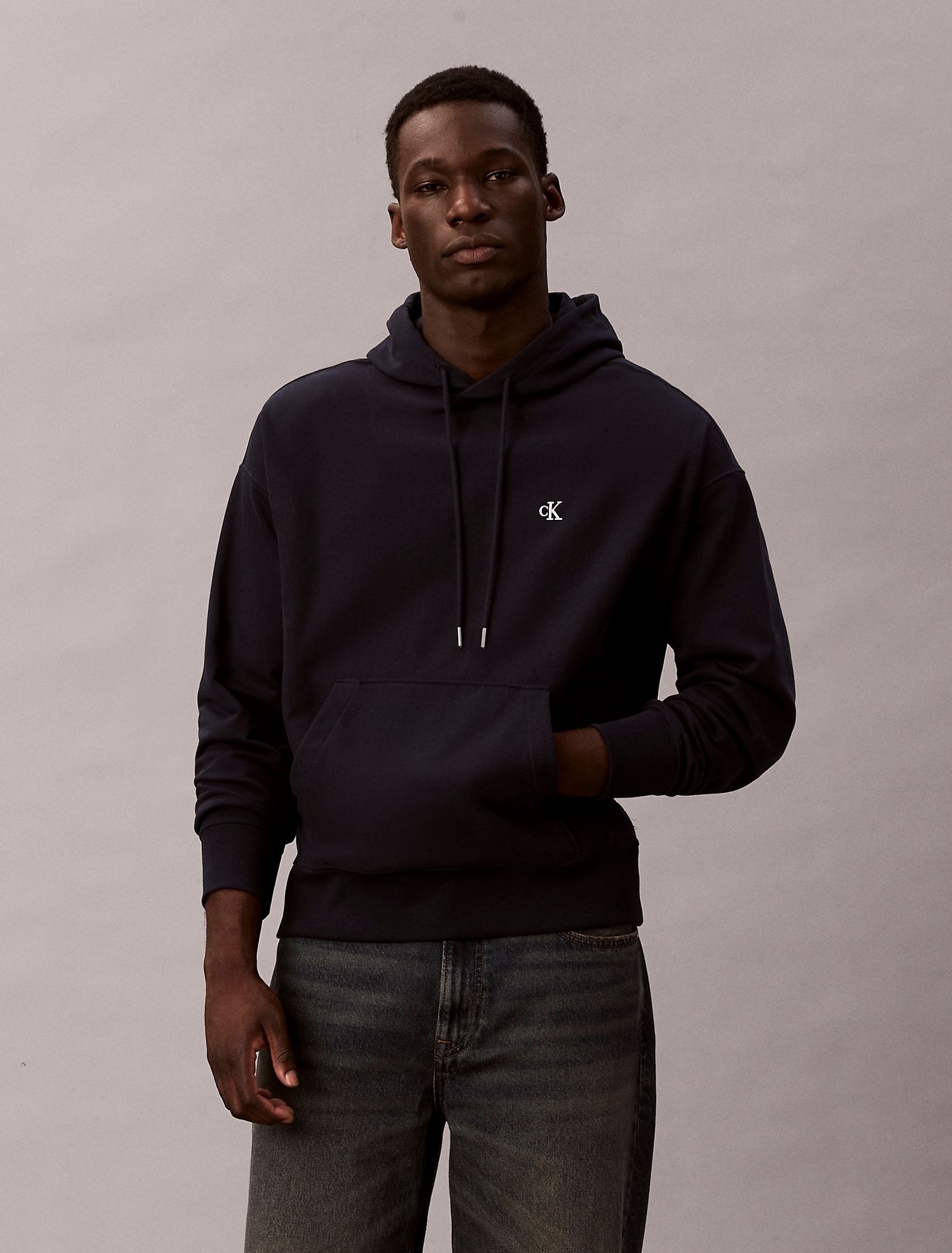 Худи Calvin Klein Premium Terry Relaxed Monogram Fleece Hoodie Dark Sapphire