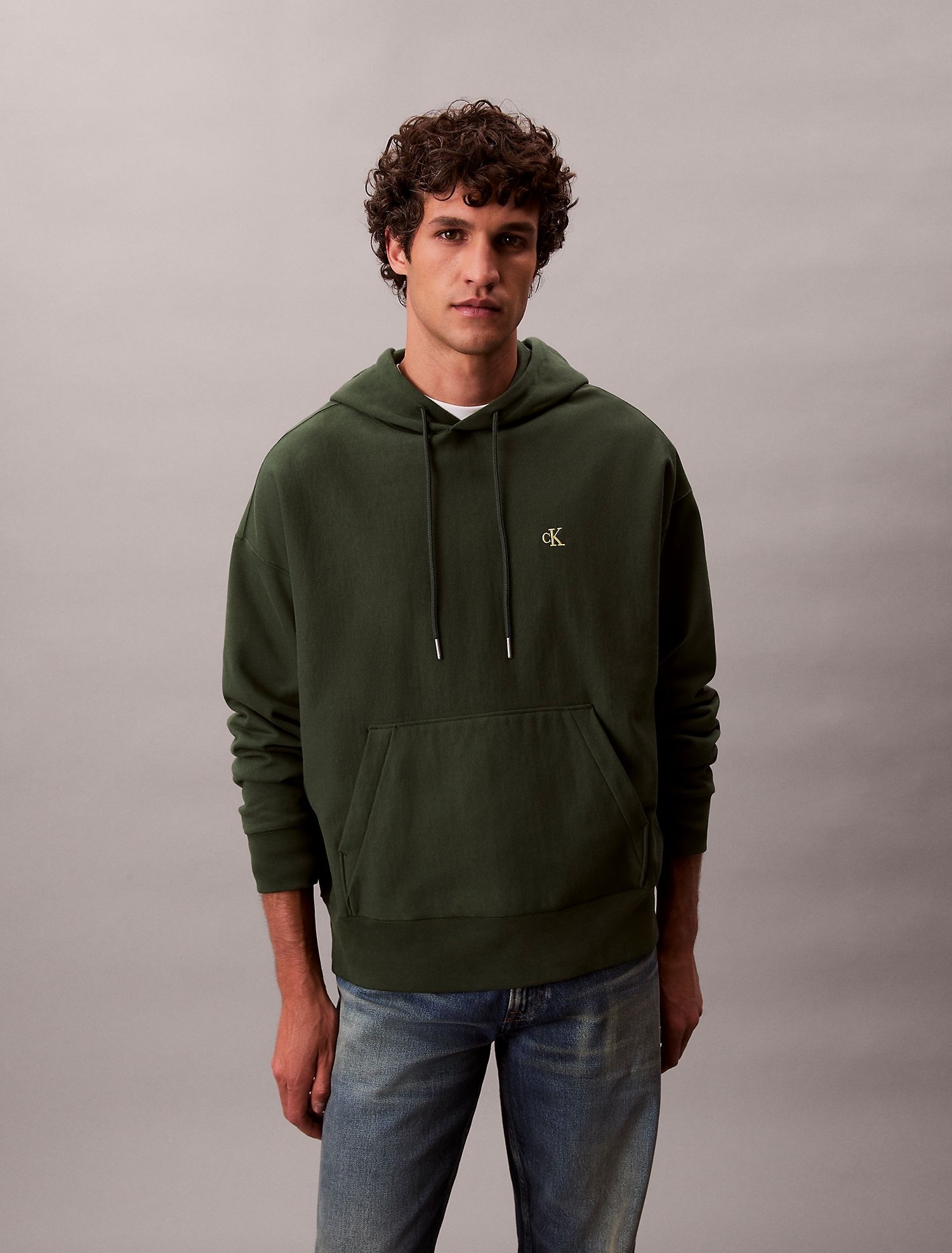 Худи Calvin Klein Premium Terry Relaxed Monogram Fleece Hoodie Sycamore