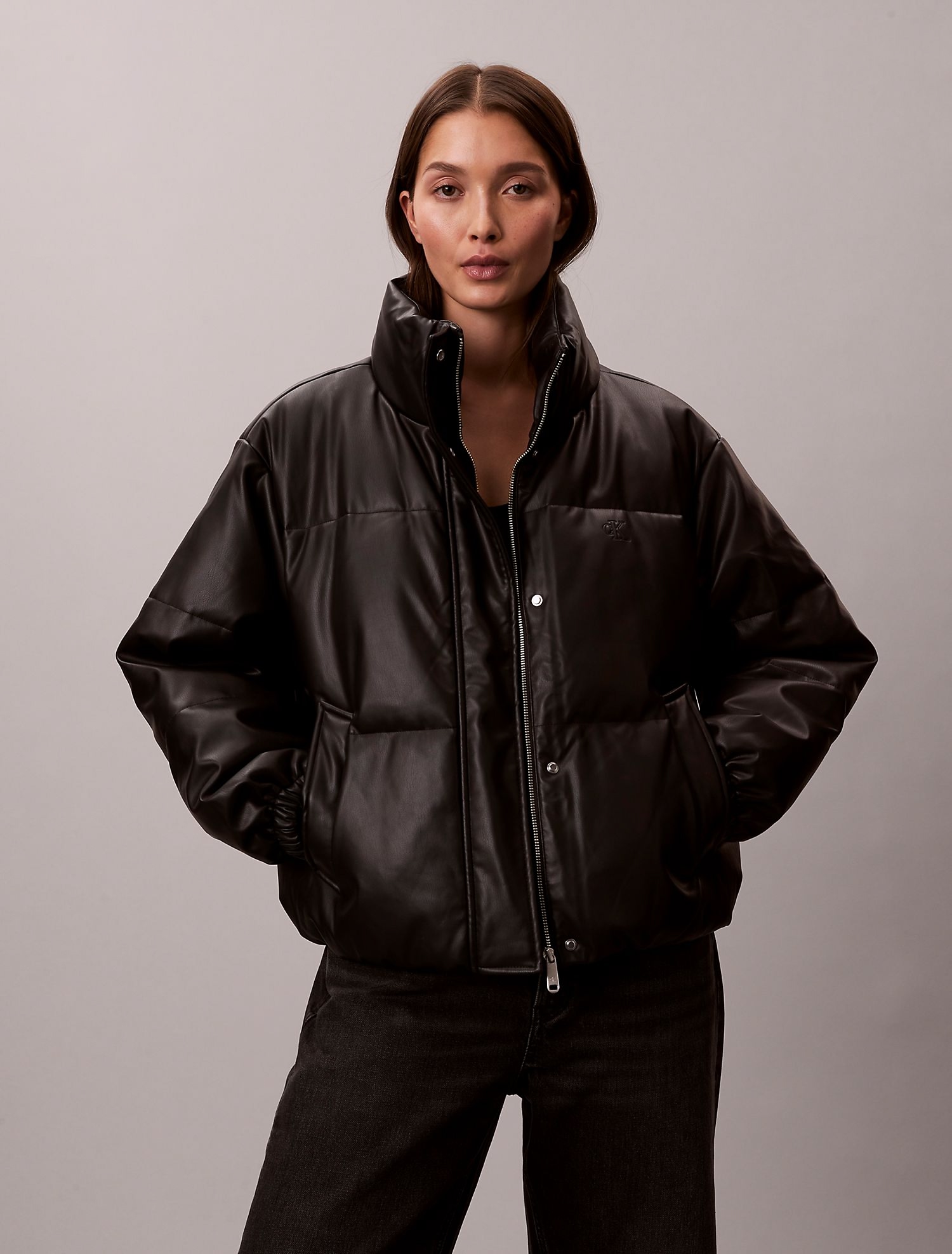 Утепленная куртка Calvin Klein Faux Leather Puffer Black