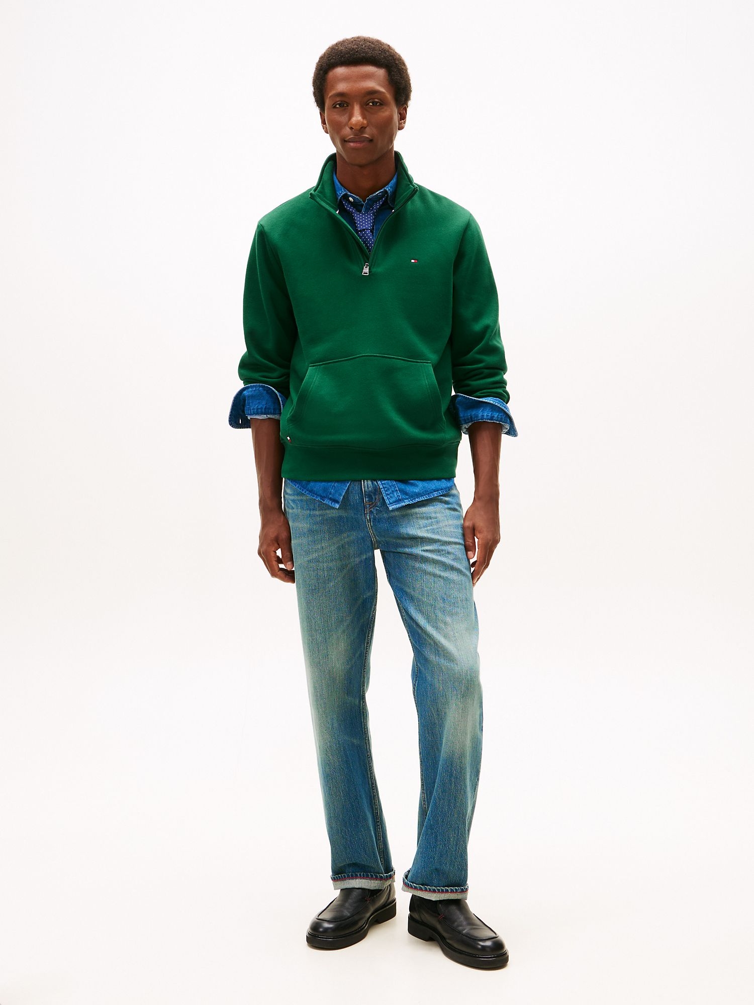 Свитшот на молнии Tommy Hilfiger Flag Logo Quater-Zip Ornamental Green