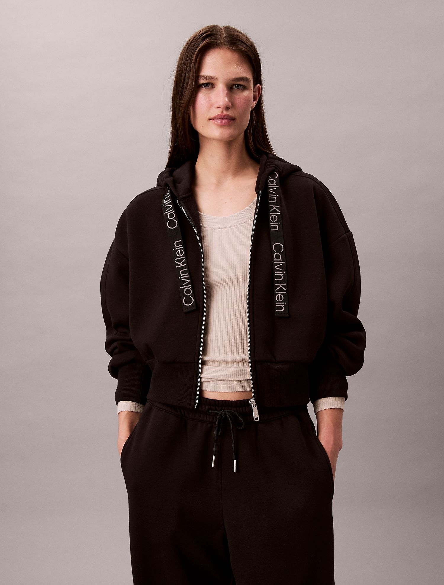 Худи на молнии Calvin Klein Logo Tape Fleece Zip Relaxed Hoodie Black