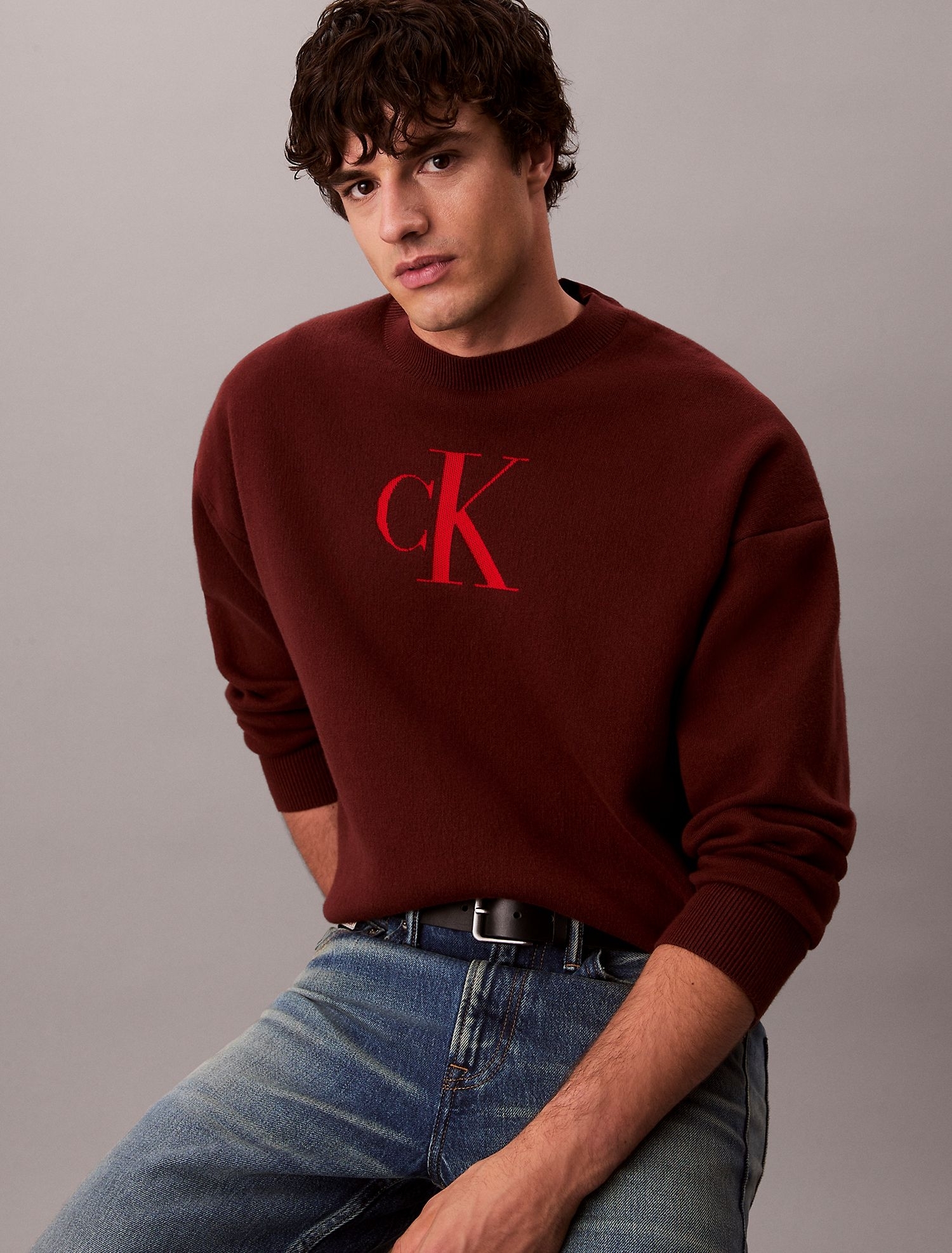 Свитер Calvin Klein Cotton Blend Monogram Relaxed Sweater Red
