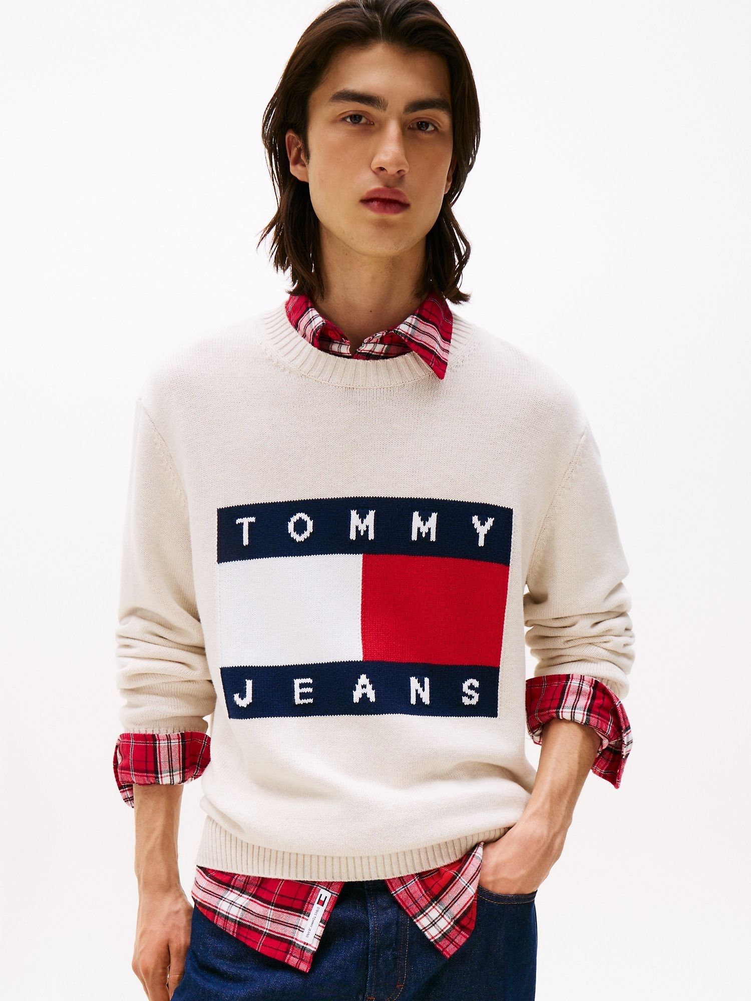 Свитер Tommy Jeans Intarsia Flag Logo Ancient White Heather
