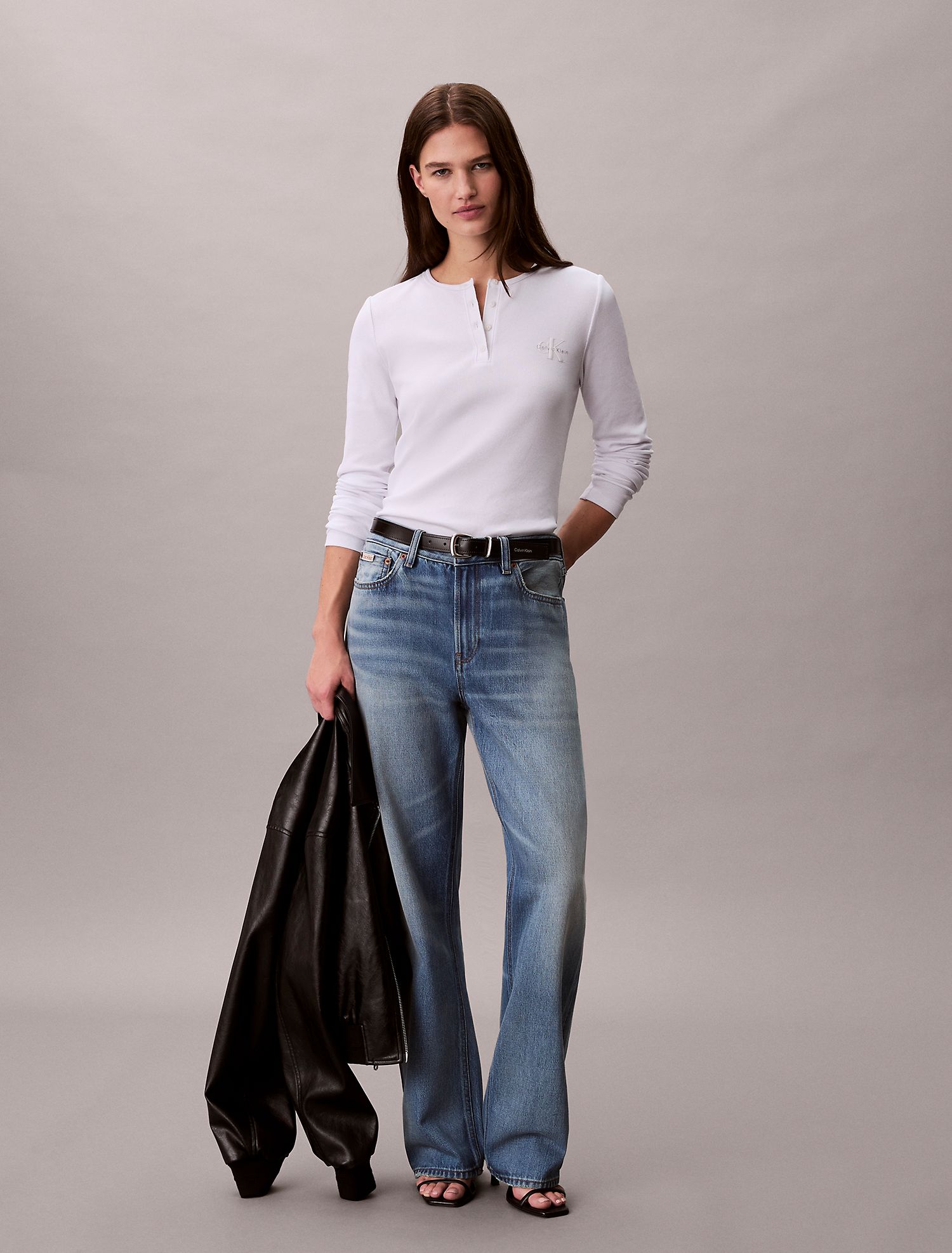 Лонгслив Calvin Klein Monologo Rib Henley Brilliant White