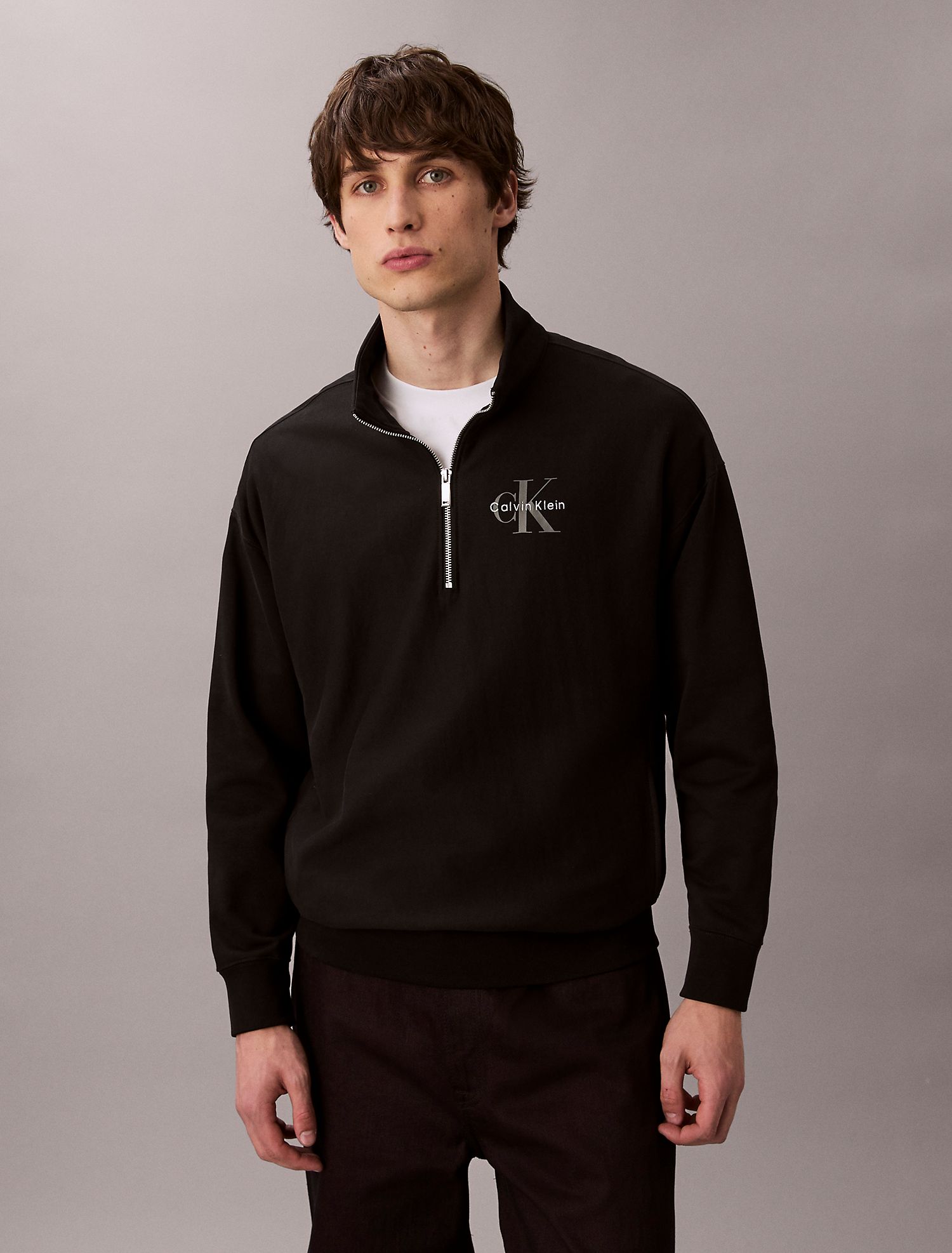 Свитшот на молнии Calvin Klein Monologo Premium Terry Quarter Zip Black
