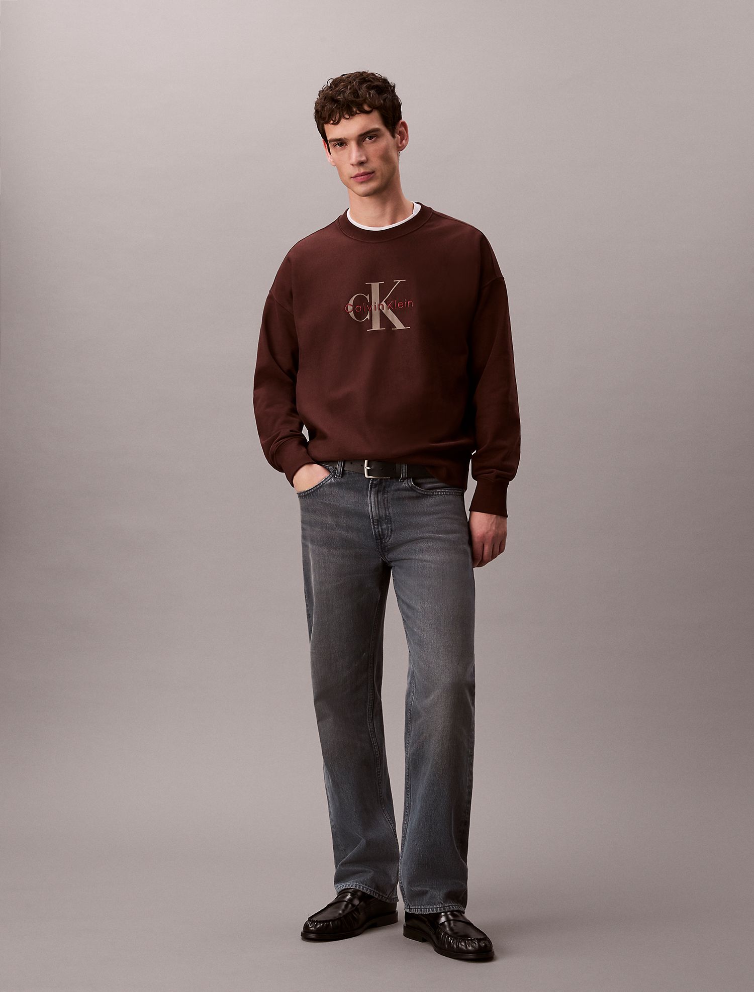 Свитшот Calvin Klein Premium Terry Monogram Logo Relaxed Rich Brown