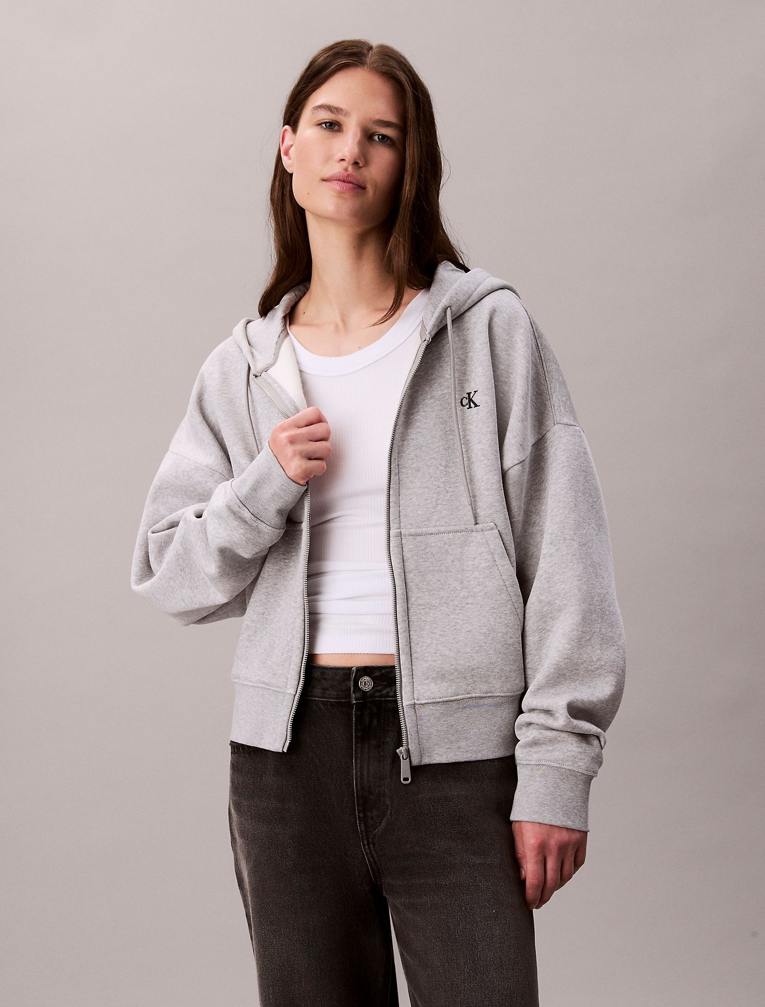 Худи на молнии Calvin Klein Archive Logo Fleece Zip Hoodie Grey Heather