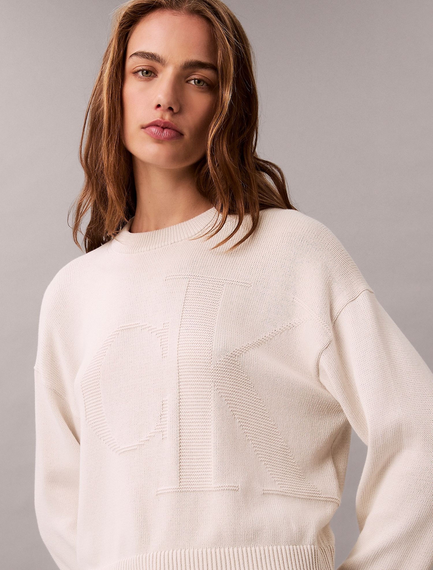 Свитер Calvin Klein Smooth Cotton Relaxed Monogram Sweater Chalk