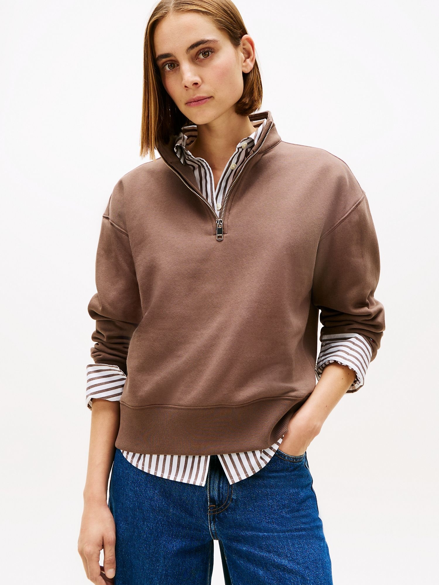 Свитшот на молнии Tommy Hilfiger Fleece Quarter-Zip Sweatshirt Hot Coco