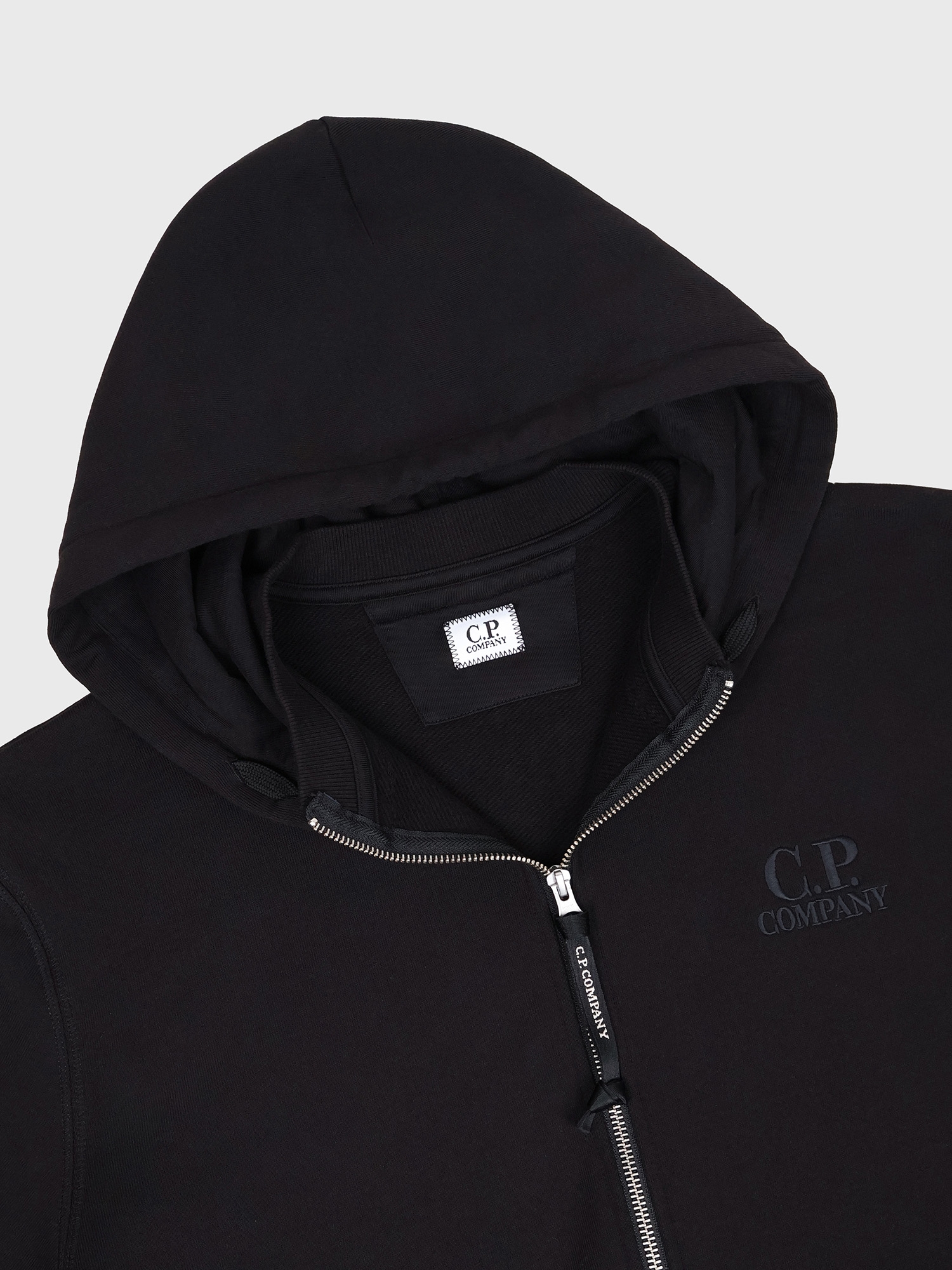 Худи на молнии C.P. Company Diagonal Raised Fleece Zip Logo Black