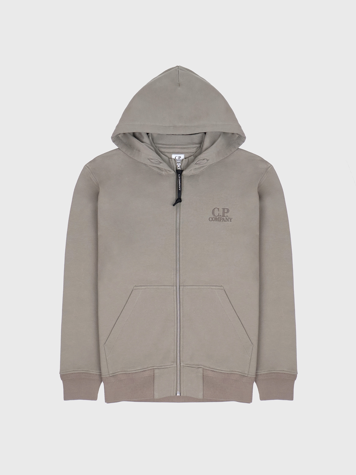 Худи на молнии C.P. Company Diagonal Raised Fleece Zip Logo Fallen Rock - Grey