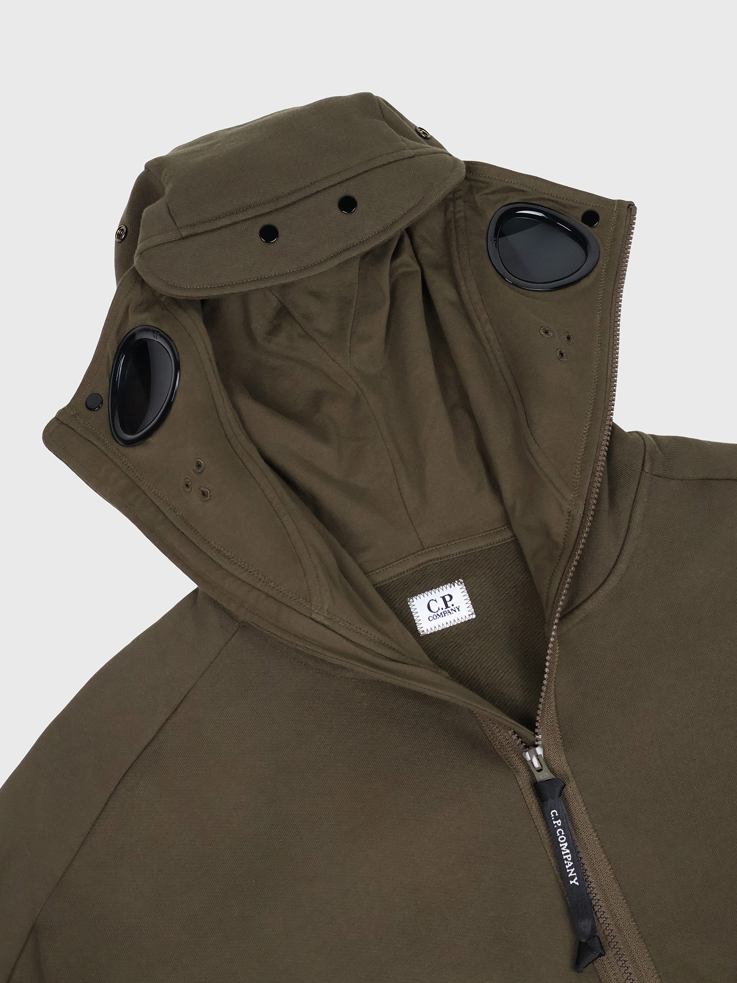 Худи на молнии C.P. Company Diagonal Raised Fleece Split Goggle Ivy Green