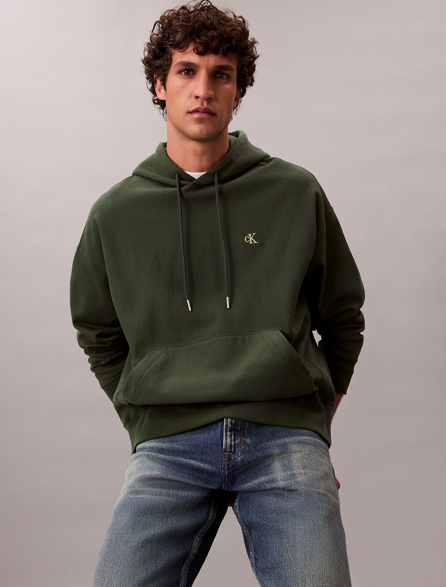 Худи Calvin Klein Premium Terry Relaxed Monogram Fleece Hoodie Sycamore