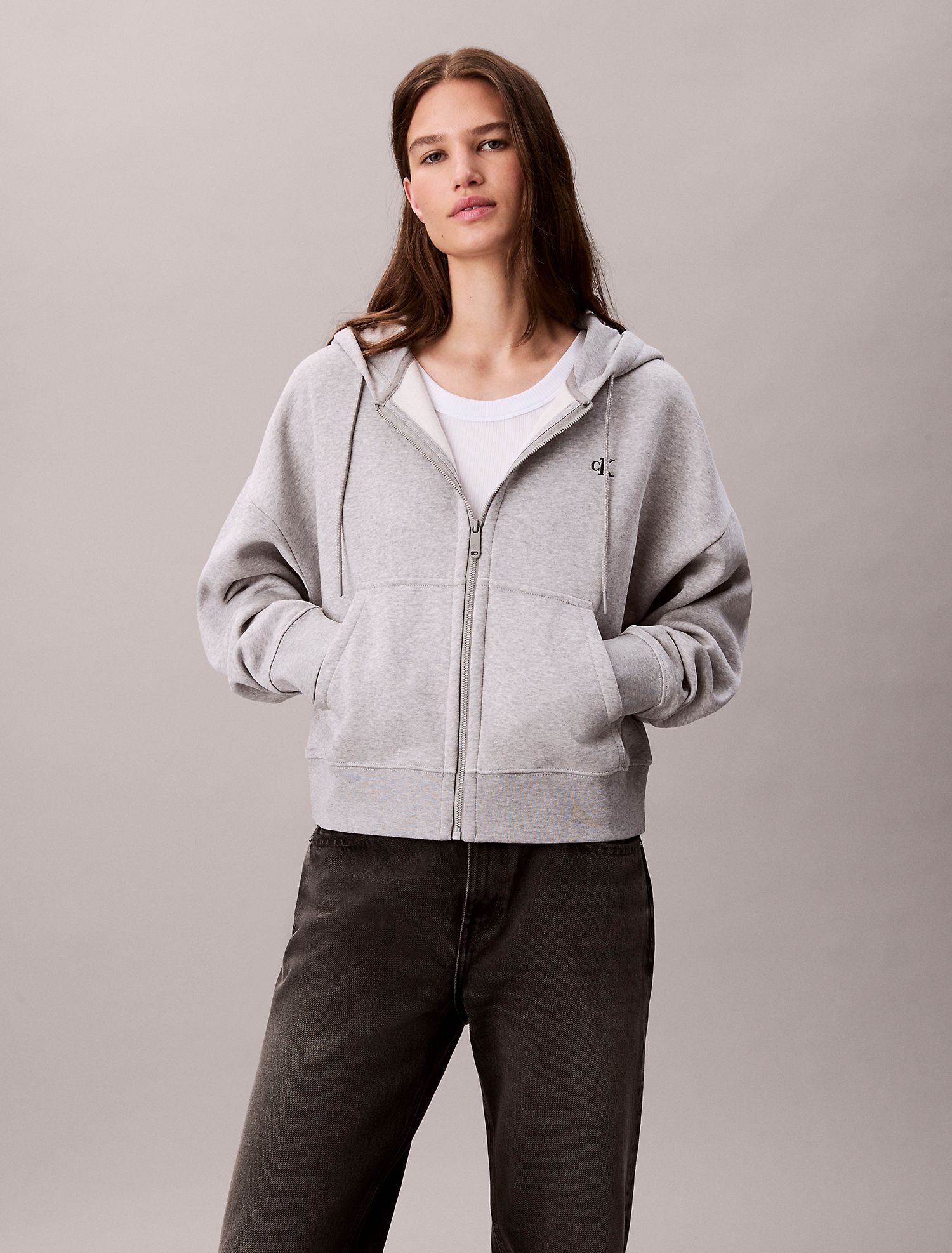 Худи на молнии Calvin Klein Archive Logo Fleece Zip Hoodie Grey Heather