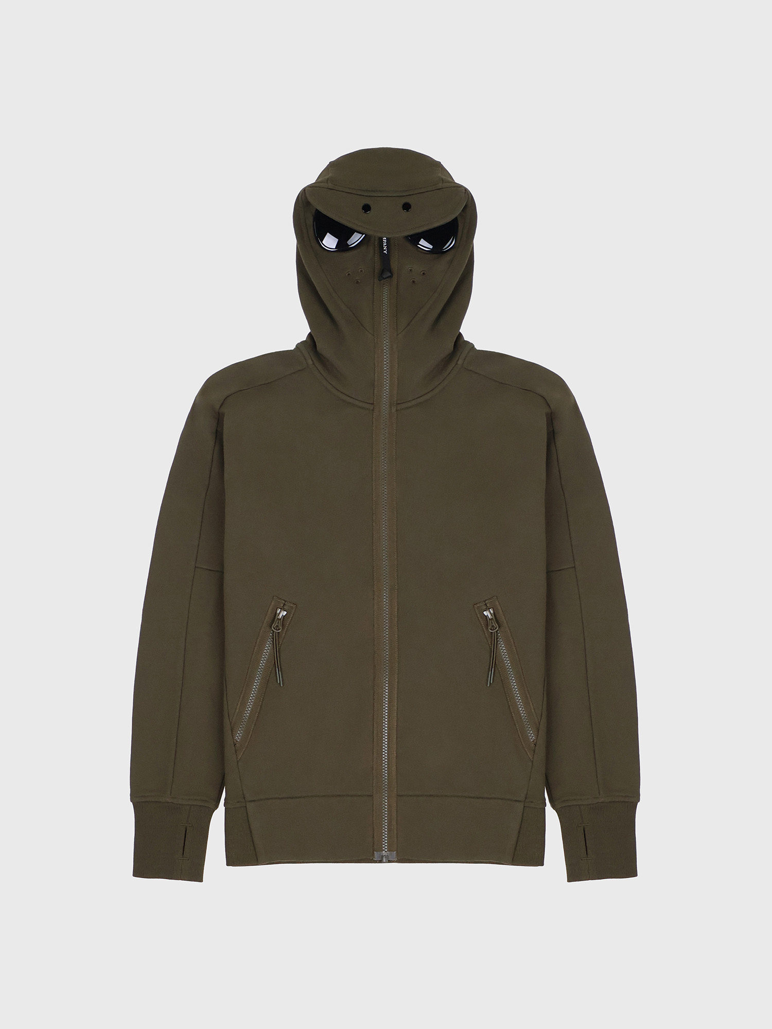 Худи на молнии C.P. Company Diagonal Raised Fleece Split Goggle Ivy Green