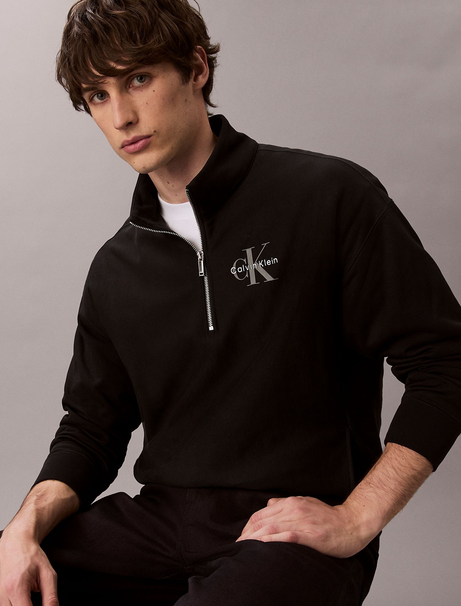Свитшот на молнии Calvin Klein Monologo Premium Terry Quarter Zip Black